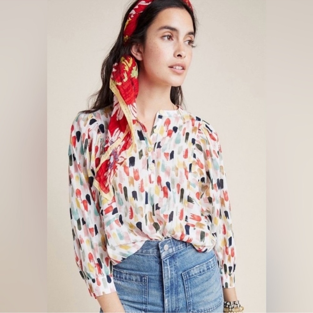 Eva Franco Multicolor Brushstroke Print Blouse